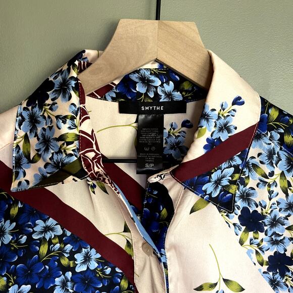 SMYTHE Shirtdress Multi Scarf Print Size Small Pink Cream Red Blue Floral Chic‎ - Picture 9 of 16